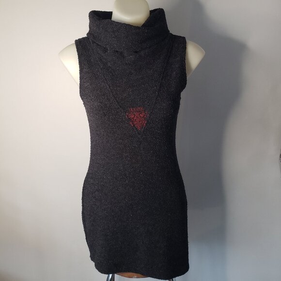 Grey Fuzzy Sleeveless High Neck Asymmetrical IZM Dress w Side Slit - Picture 1 of 12